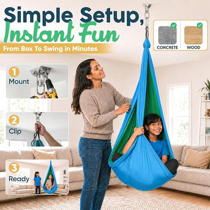 Sensory Swing for Kids Indoor Outdoor - Calming Cocoon Therapy Swing, Holds 300lbs - Hug-Like Sensory Hammock with 360° Swivel Hardware for Autism, ADHD, SPD Support
