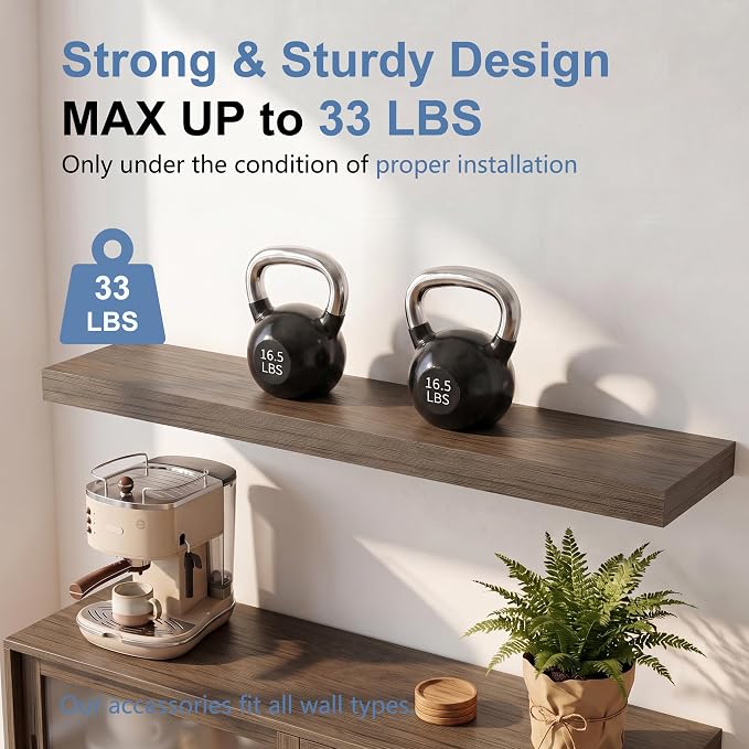Floating Shelves for Wall, Bathroom Shelves Over Toilet, Wall Shelves & Book Shelf for Room, Hanging Shelf, Modern Wooden Mounted Floating Shelves, 36x7x1.5 in (Smoke Gray, Set of 2)