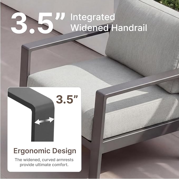 KISLOT Aluminum Outdoor Patio Furniture Set with Coffee Table,6 Seater Patio Conversation Sets with Washable Thick Cushions,Outdoor Sectional Furniture Set for Poolside, Balcony,Gray Aluminum Frame