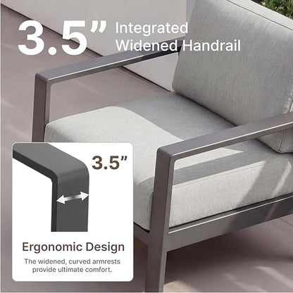 KISLOT Aluminum Outdoor Patio Furniture Set with Coffee Table,5 Seater Patio Conversation Sets with Washable Thick Cushions,Outdoor Sectional Furniture Set for Poolside, Balcony,Gray Aluminum Frame