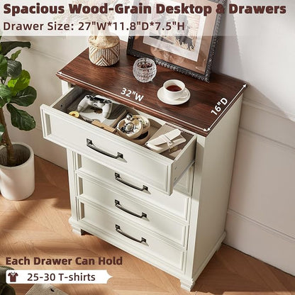SAVOR LIFE Farmhouse Dresser Set, 5/7 Drawer Dresser Chest, Rustic Wood Bedroom Furniture Set for Home, Bedroom, Hallway, White