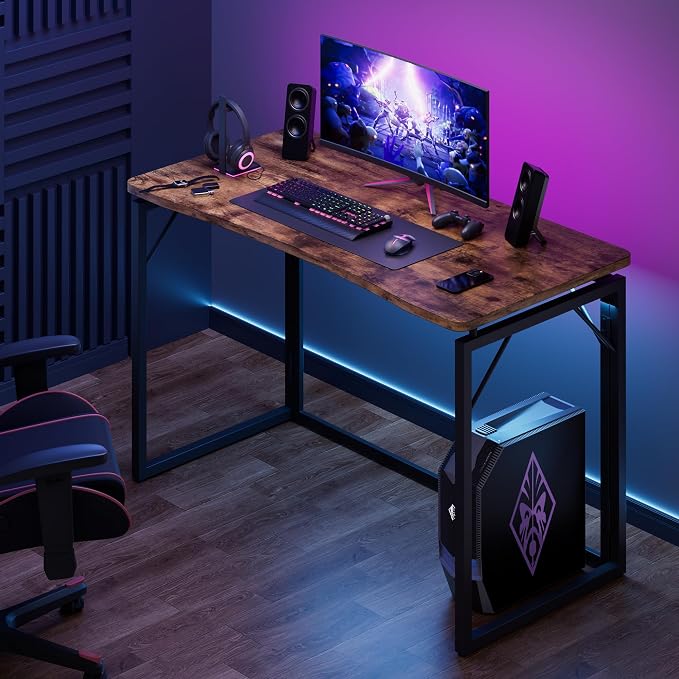 JOYMOOP Folding Desk Rustic Brown - 31.5", No Assembly Small Foldable Desk for Home, Office, Wooden Top Folding Computer Desk for Working, Writing, Studying