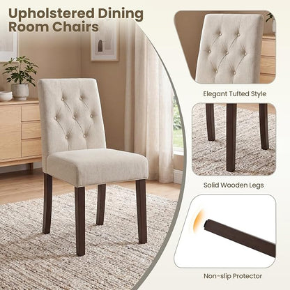 Upholstered Dining Chairs Set of 4 - Modern Parsons Kitchen & Dining Room Chair with Diamond Tufted Back, Solid Wooden Legs for Apartment, Café, Vanity