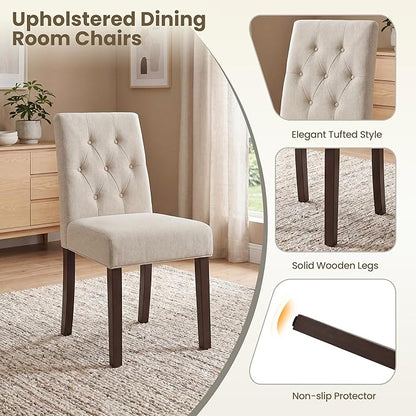 Upholstered Dining Chairs Set of 4, Modern Fabric Dining Chairs with Tufted Design, Kitchen Side Chairs, Farmhouse Dinner Chair with Wood Legs for Kitchen Restaurant Living Room, Beige