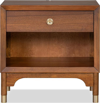Furniture of America Forma Modern Solid Wood 4-Piece Bedroom Set with Storage Bed with LED Lights, Ball-Bearing Glide on Nightstand and Dresser with Mirror, No Box Spring Needed, King, Walnut
