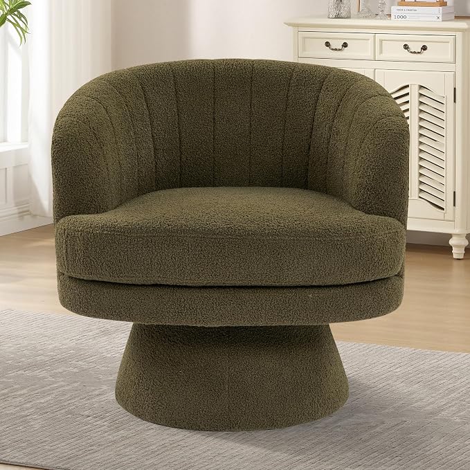 CANMOV Swivel Accent Chair with Armrest Set of 2, Modern 360 Degree Swivel Barrel Chair with Curve Back and Soft Cushion,Comfy Round Sherpa Teddy Armchair Single Sofa for Living Room, Green
