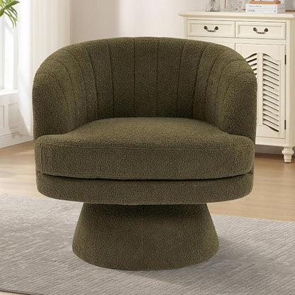 CANMOV Swivel Accent Chair with Armrest Set of 2, Modern 360 Degree Swivel Barrel Chair with Curve Back and Soft Cushion,Comfy Round Sherpa Teddy Armchair Single Sofa for Living Room, Green