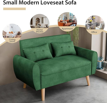 JAMFLY 47'' Small Loveseat Sofa, 2 Seat Compact Couch with Tapered Legs, Green Upholstered Furniture, Solid Wood Frame, Comfy Foam Cushion, Easy Assembly for Small Spaces