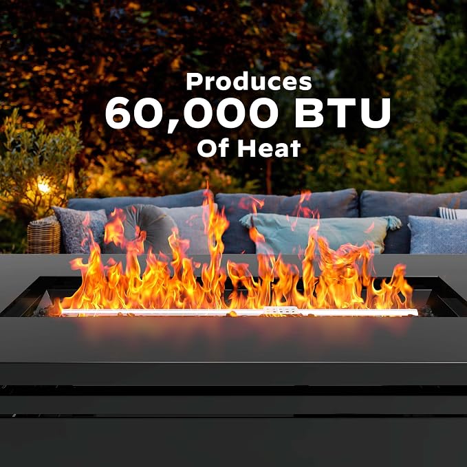 Ciays 42 Inch Gas Fire Pit Table, 60,000 BTU Propane Fire Pits for Outside with Steel Lid and Lava Rock, 2 in 1 Fire Pit Table Gatherings Parties on Patio Deck Garden, CSA-Listed, Black,CIFPT5B