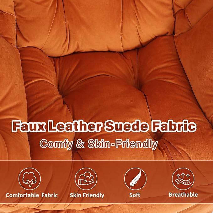 Lazy Chair with Ottoman, Modern Accent Chair Contemporary Sofa Chair with Armrests, Reading Chair and Folding Footstool Set for Living Room, Bedroom, Orange