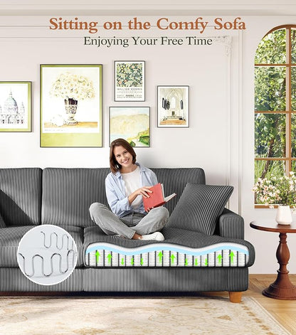 Kidirect 87in U Shaped Couch, Modular Sofa No Tool Assembly, Comfy Sectional Couches for Living Room 21in Deeper Seats, Corduroy Sofas for Living Room with 2 Pillows, Loveseat Sofa Set, Grey Couch