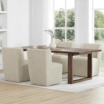 KISLOT Upholstered Dining Chairs Set of 4 with Casters, Wingback Modern Side Armless Deskchair with Rollers for Diningroom Bedroom Livingroom Reading Room, Sand Fabric