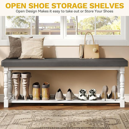 YITAHOME 48 Inch Entryway Bench, Storage Bench with Metal Shelf & Cushioned Seat, Indoor Shoe Rack Bench Seat for Dressing Room, Bedroom, Hallway, Entrance, Grey & White