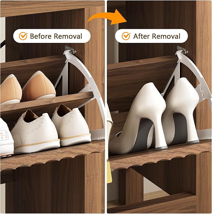 YOMILUVE Shoe Cabinet Storage for Entryway, Fluted Shoe Cabinet with 3 Flip Drawers, Hidden Shoe Rack Tall Freestanding Shoe Organizer with Legs for Hallway, Walnut