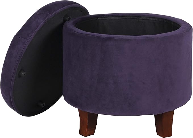 HomePop 19" Velvet Button Tufted Round Storage Ottoman - Deep Purple