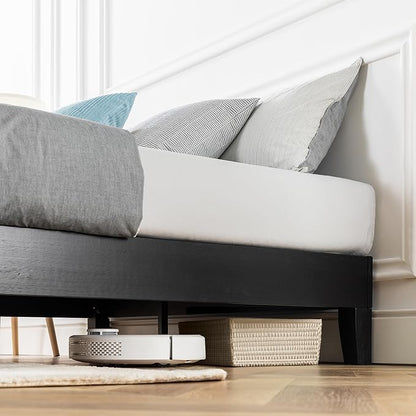 Mellow Naturalista Grand 12 Inch Solid Wood Platform Bed with Wooden Slats, Easy Assembly, Full, Black