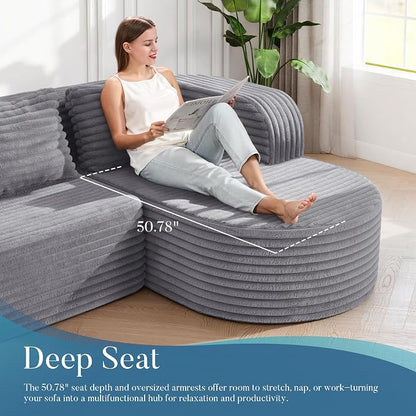 Hobestluk Modular Sectional Sofa Couches L-Shape Couch 3 Seat Modular Sofa Memory Foam Sectional Couches for Living Room, Cloud Couch (Round Lightgrey, 96", Right Hand Facing)