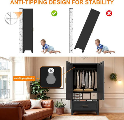 60" Matte Black Metal Storage Cabinet with 2 Doors, Drawer, Interior Rail and Adjustable Shelf, Freestanding Utility Cabinet for Office, Laundry Room, Entryway, Garage and Home Storage
