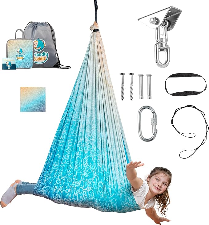 Indoor Sensory Swing for Kids or Outdoor – Holds 300lbs, Double-Layer, & 360° Swivel, Calming Compression Therapy Swing Hammock for Kids & Adults with All Hardware – Sensory-Motor Toys & Gifts