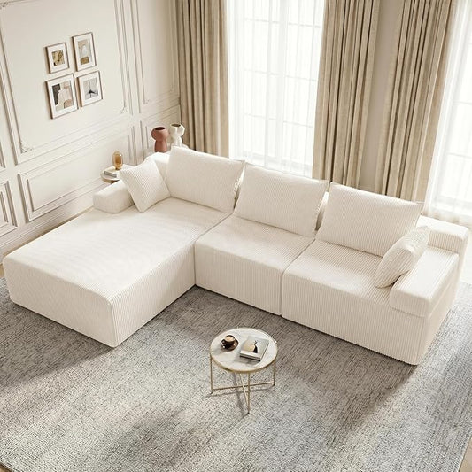 Lifelink 108" Boneless Couch L-Shaped - Modular Sectional Couches for Living Room Cloud Sofa with Deep Seat High Back Oversized Left Facing Chaise No Assembly Required
