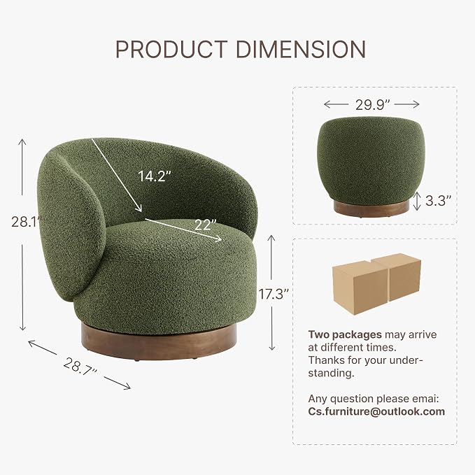 KISLOT Swivel Accent Chair Round Barrel Armchair Upholstered Performance Fabric for Living Room Bedroom Waitingroom,2 Box,Moss Green