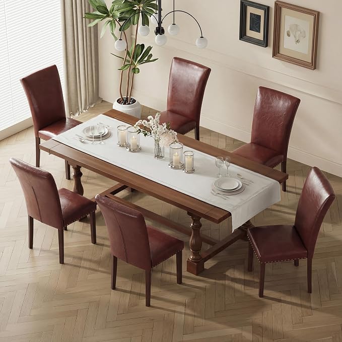 MALOL Dining Chairs Set of 2, High Back Dining Chair with Wood Legs and Nailhead Trim, Modern Padded Kitchen Room Chairs for Dining Room/Restaurant, Light Brown