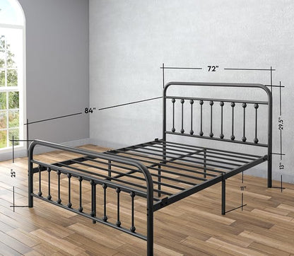 Golden Gate Beds Victorian Vintage Style Metal Bed Frame with Wrought Iron Headboard and Footboard, Classic Platform Bedframe Storage, No Box Spring Needed, Mattress Foundation, Black, California King