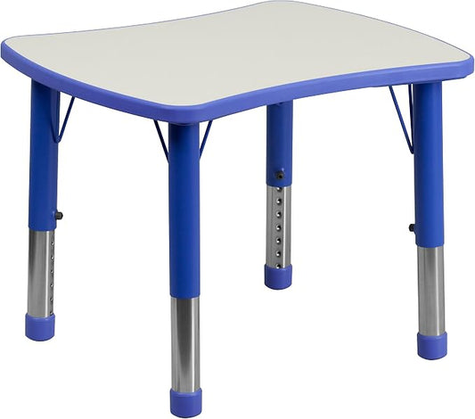 Flash Furniture 21.875''W x 26.625''L Rectangular Blue Plastic Height Adjustable Activity Table with Grey Top