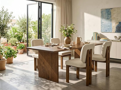 CIMOTA Modern Boucle Dining Chairs Set of 4, Upholstered Armless Side Chairs with Ergonomic Curved Back/Walnut Wood Legs, Mid-Century Accent Chairs for Kitchen or Dining Room, Beige