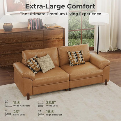 SITJOY Large Cloud Couch, 86" Wide 2 Seater Loveseat, Faux Leather in Brown | Pet-Friendly Scratch-Resistant Leather Sectional Sofas for Living Room, Deep Seat Wide Couch
