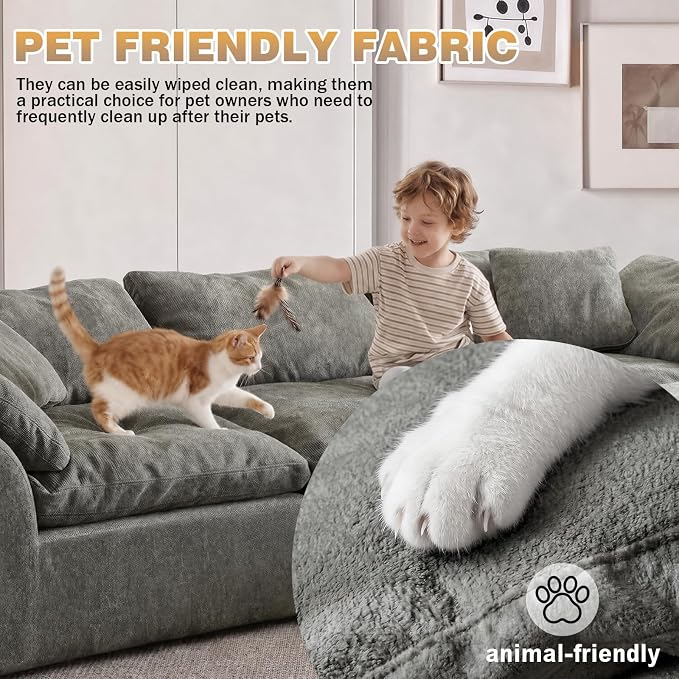 110" Boneless Cloud Couch Sectional for Living Room, Oversized Modular L Shaped Sofa with Ottoman, Deep Seat Chenille Sectional Couch for Cloud-Like Comfort (Ash Grey)