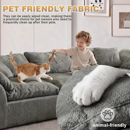 110" Boneless Cloud Couch Sectional for Living Room, Oversized Modular L Shaped Sofa with Ottoman, Deep Seat Chenille Sectional Couch for Cloud-Like Comfort (Ash Grey)