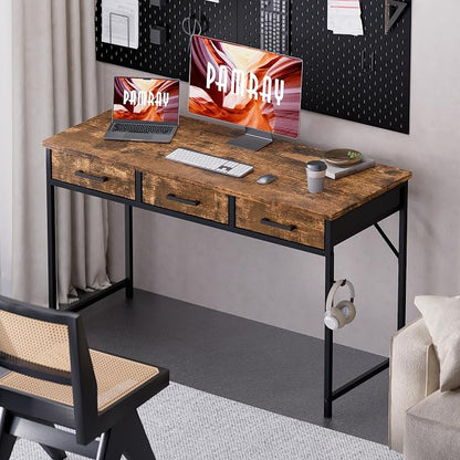 Pamray 47 Inch Small Computer Desk with 3 Drawers for Bedroom Study Writing Home Office Table for Small Spaces Vintage