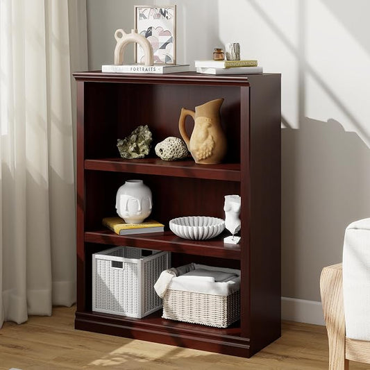 Bevfint 43 in Tall Bookcase, 3-Tier Bookshelf Open Storage, 33 inch Wide Floor Standing Indoor Furniture, Book Cases for Home School Library Office Bedroom Kids, Mahogany 3 Tiers