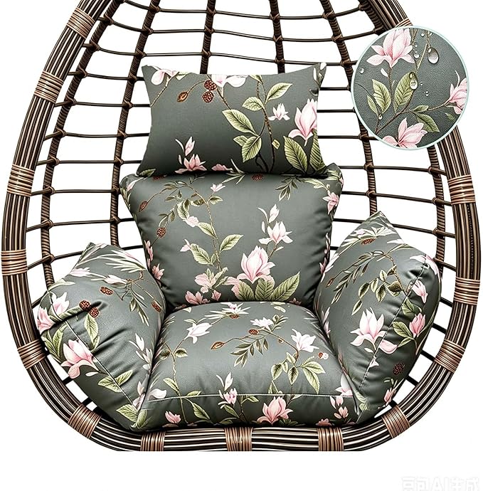 Patio Floral Hanging Egg Chair Pad Garden Outdoor Hanging Basket Chair Seat Cushion Replacement for Garden Patio Blue Pink