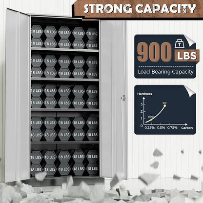 INTERGREAT Metal Storage Cabinet, 72” H Storage Cabinet with 2 Doors and 4 Adjustable Shelves for Office, Home, Garage, Pantry (Assembly Required, Black Grey)
