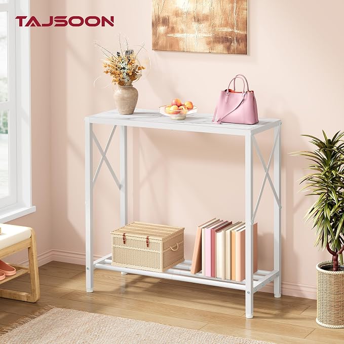 Tajsoon 28.3" Entryway Table, 2-Tier Small Consle Table for Entryway, Narrow Sofa Table with Shelves, Entrace Table for Hallway, Living Room, Corridor, Office, White