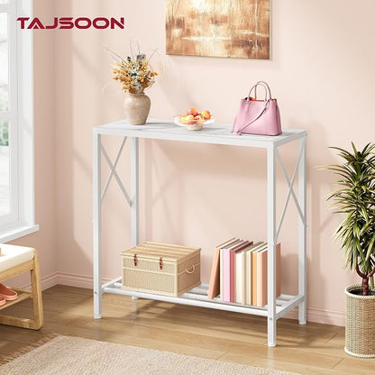 Tajsoon 28.3" Entryway Table, 2-Tier Small Consle Table for Entryway, Narrow Sofa Table with Shelves, Entrace Table for Hallway, Living Room, Corridor, Office, White