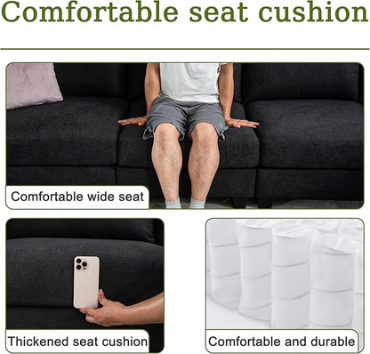 150.4" Large Sectional Couches for Living Room, 8 Seater L Shaped Modular Sectional Sofa with Storage Ottoman & USB, Oversized Corner Couch for Living Room（Black）