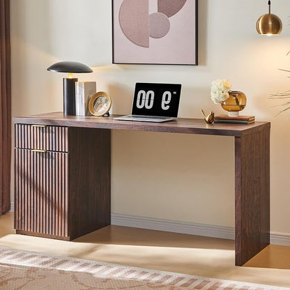 60" Modern Home Office Desk, Reversible Left‑Right Cabinet, Built‑in Outlet | Reversible design lets you fix the cabinet on left‑hand or right‑hand side to fit your room layout