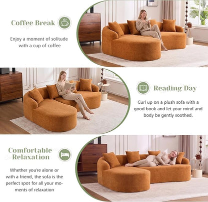 99" Curved Sofa with L-Shape Chaise,Modern Cloud Curved Couch with Deep Seat,No Assembly Required,Upholstered Oversized Couches for Living Room,Apartment (Orange, 99Inch)