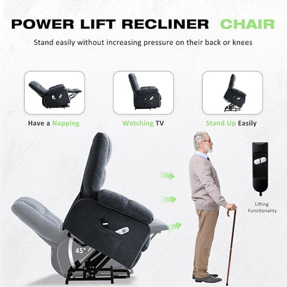 BOSMILLER Power Lift Recliner Chair with Massage and Heat for Elderly,Electric Lift Chair with USB Charging Runction and Side Pockets, Suitable for Living Rooms and bedrooms,Blue