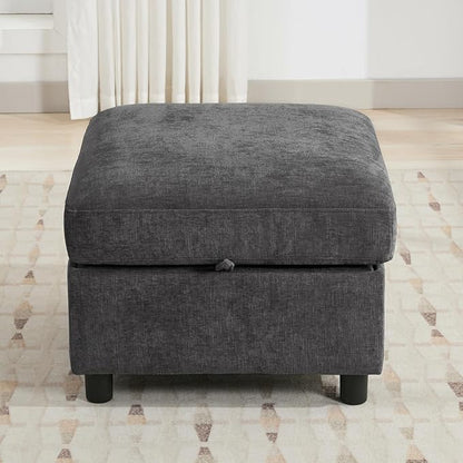 WUTUTUEE 25" Square Storage Ottoman for Modular Couch, Convertible Footrest with Hidden Compartment, Chenille Upholstered Coffee Table & Extra Living Room Seating, Dark Grey