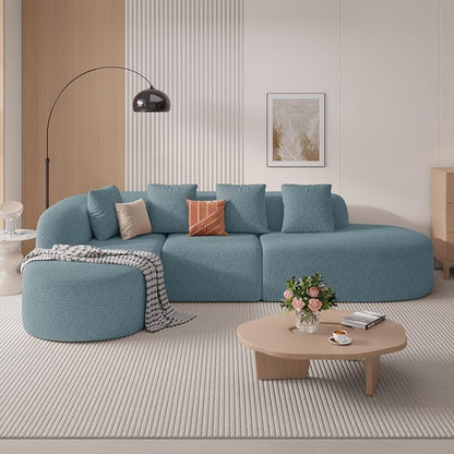 114 Inch Boneless Couches for Living Room,Modern Modular Sectional Sofa with Chaise,L-Shape Cloud Sectional Couch,No Assembly Required,Light Blue