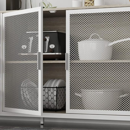 AIEGLE Large Kitchen Hutch Storage Cabinet, Pantry Cabinets with Hutch, Metal Frame Cupboard with Mesh Door, Drawer & Microwave Shelf, Freestanding Kitchen Storage, Beige (59" W x 15.7" D x 68.5" H)