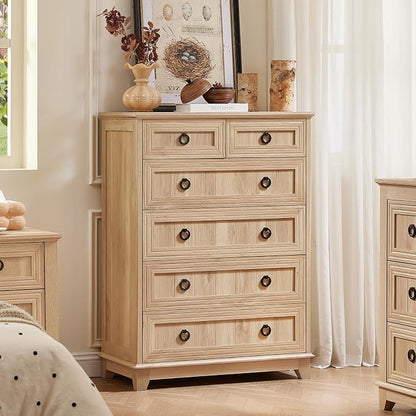 Joaxswe Farmhouse 6 Drawer Dresser for Bedroom, 41" Tall Small Dressers & Chest of Drawers, Rustic Wood Dresser with Metal Handle, Storage Organizer Closet for Living Room, Hallway, Entryway