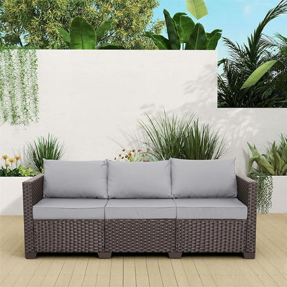 Rattaner Patio Furniture 3 Seat Sofa Outdoor Furniture Outdoor Couch Deep Seat High Backrest with Waterproof Cover Anti-Slip Cushions with Waterproof Cover, Light Grey