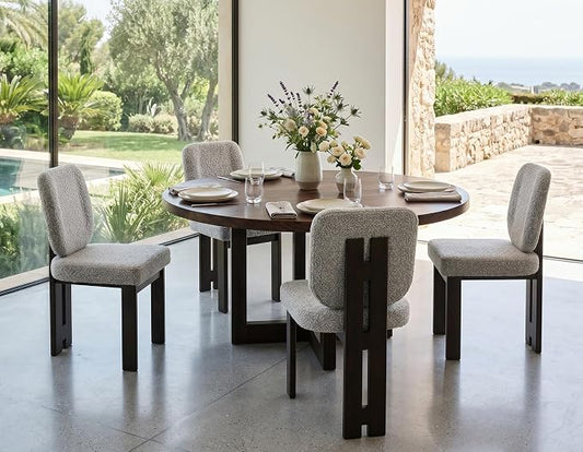 CIMOTA Boucle Dining Chairs Set of 4, Mid-Century Modern Upholstered Accent Chairs with Soft Curved Backrest and Solid Wood Legs for Kitchen, Dining Room, or Living Room, Gray
