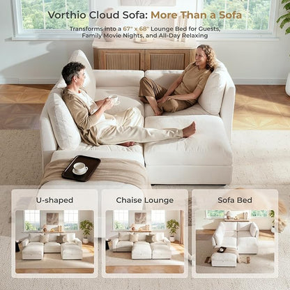 Cloud Couch Sectional 113.8'' Oversized Modular Deep Seat Sofa U Shaped Comfy White Cloud Couch with Washable Cover for Living Room 3 Seat & 2 Ottoman