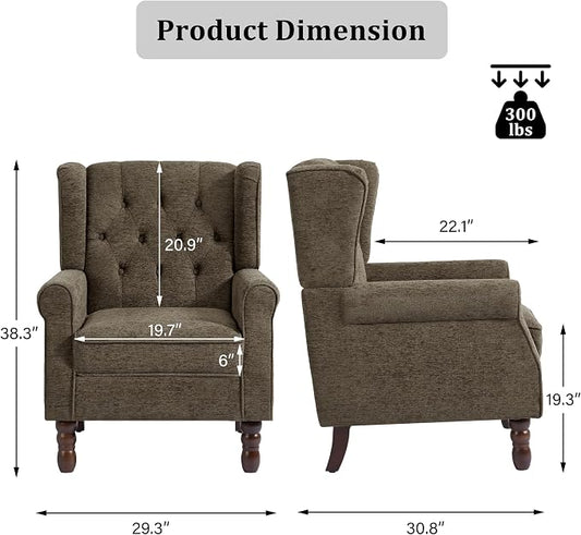 High Back Accent Chairs Set of 2, High Wingback Chair for Living Room, Button-Tufted Upholstered Fabric Armchair with Solid Wood Legs, Comfy Single Sofa Reading Chair for Bedroom, Taupe